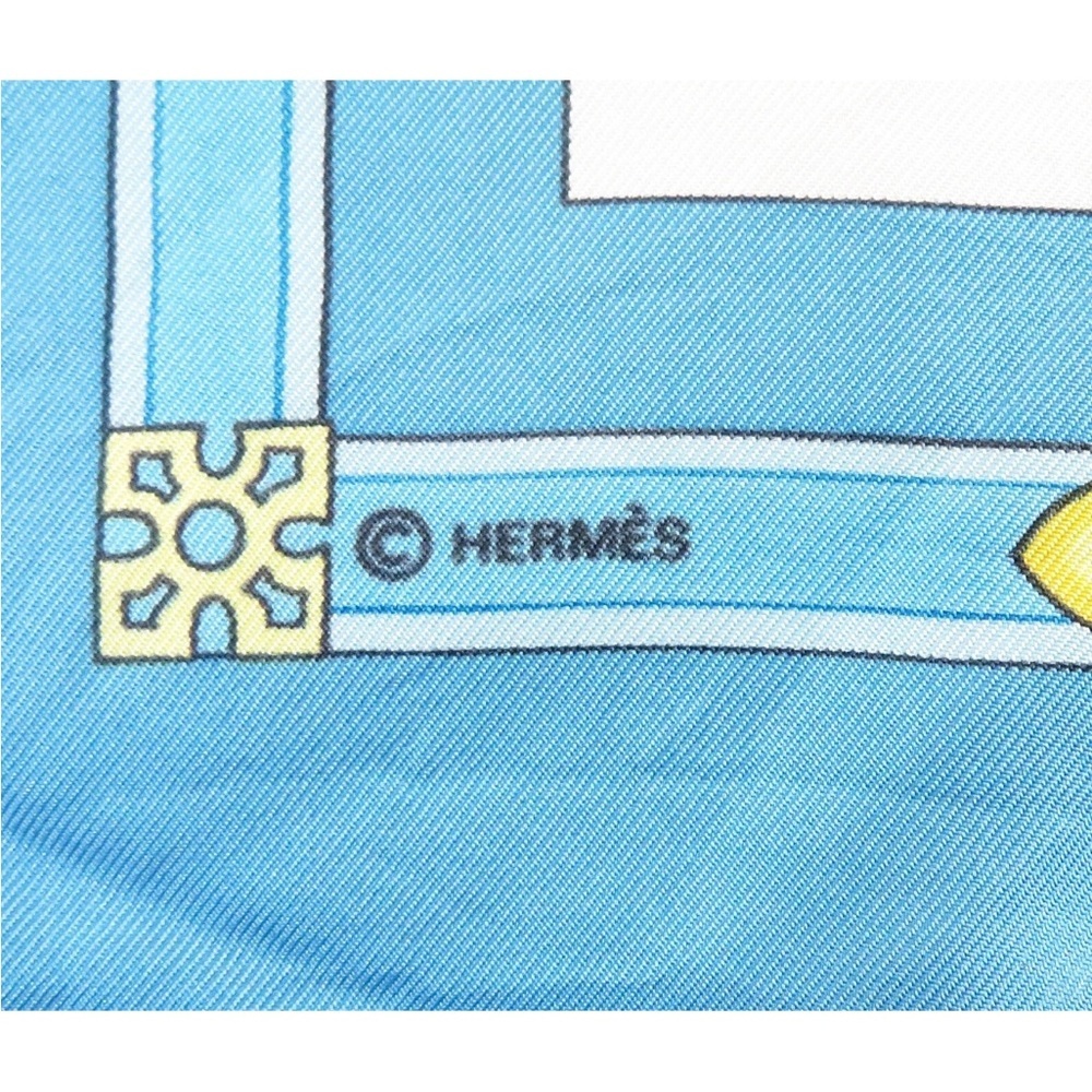 Hermes Blue and Gold Silk Scarf - Picture 9 of 11